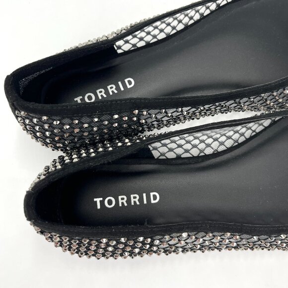 New Torrid Black Embellished Mesh Ballet Flat - Size 8 - Picture 7 of 9